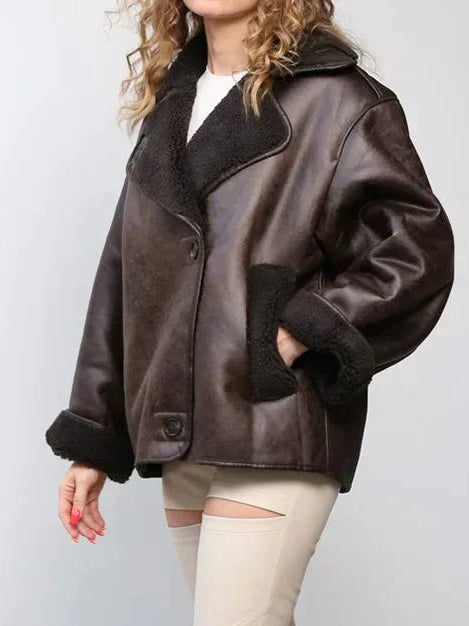 Women's oversized leather jacket, view 1