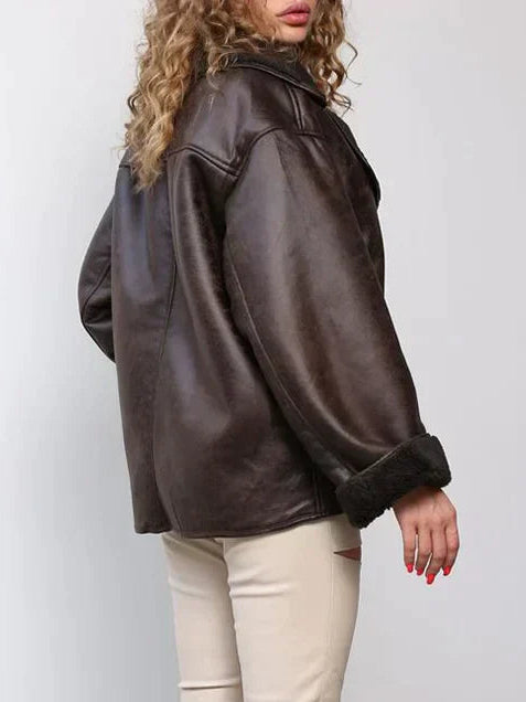 Women's oversized leather jacket, view 2