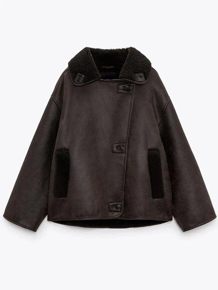 Women's oversized leather jacket, view 6