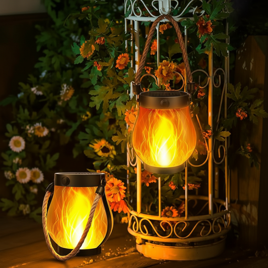 Solar Outdoor Lantern – Flame Effect, USB-C Charging & Weatherproof Design