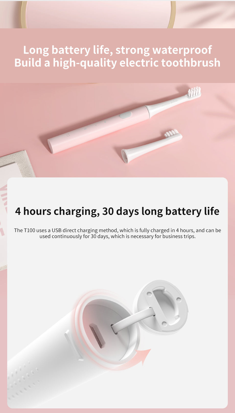 Waterproof Sonic Electric Toothbrush - USB Rechargeable, Advanced Cleaning Technology