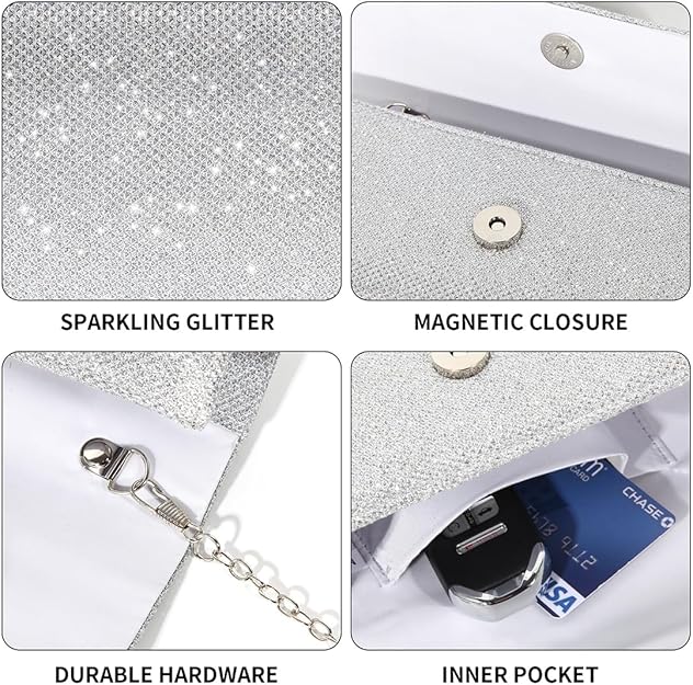 Ramona Sparkle Clutch - Elegant Evening Bag with Glitter Finish for Parties & Special Occasions