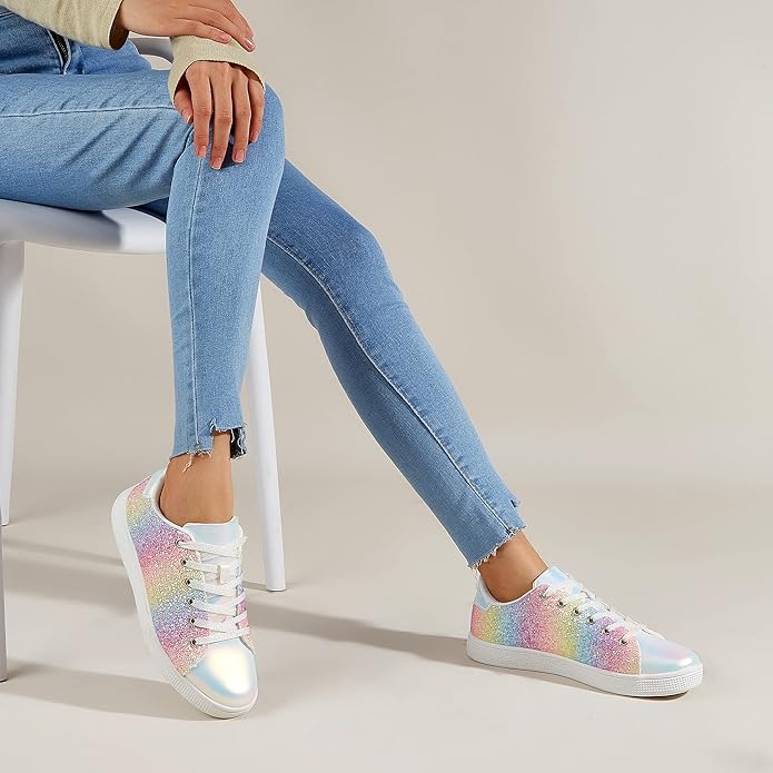 Xenia Sparkling Lace-Up Fashion Sneakers for Women - Stylish & Comfortable Ladies' Footwear