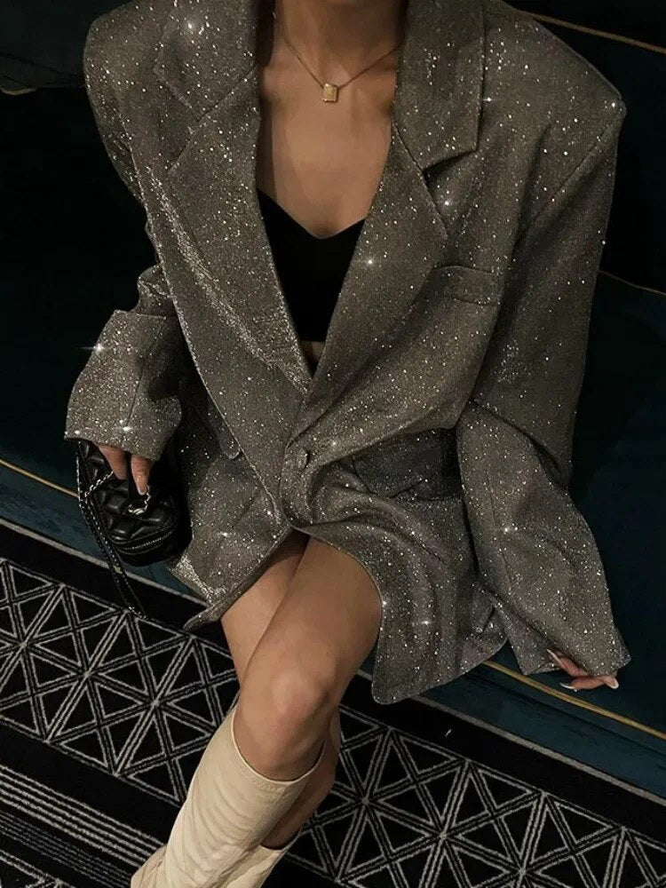 Sparkling Sequin Blazer - Celeste
