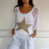 Jiah™ - Sternen Stricktop für Damen | Elegantes Strickoberteil mit Sternen-Muster | Perfekt für Freizeit und Alltag
