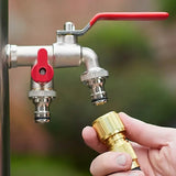 Dual-Outlet Garden Faucet – Stainless Steel, 2 Shut-Off Valves & Universal Hose Fit