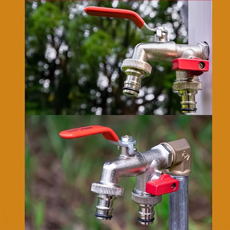 Dual-Outlet Garden Faucet – Stainless Steel, 2 Shut-Off Valves & Universal Hose Fit