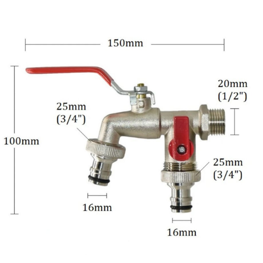 Dual-Outlet Garden Faucet – Stainless Steel, 2 Shut-Off Valves & Universal Hose Fit