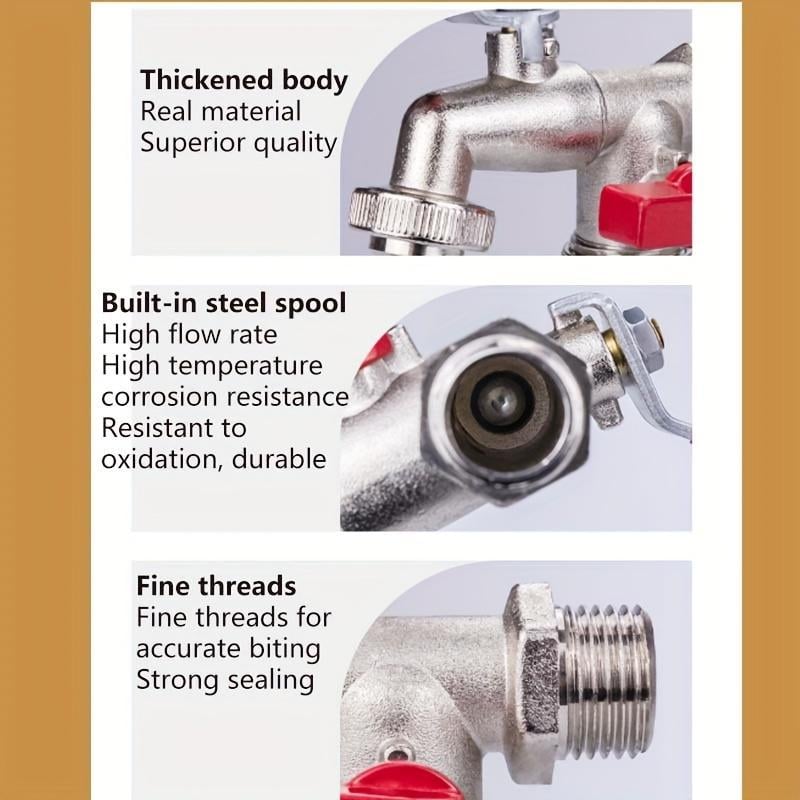 Dual-Outlet Garden Faucet – Stainless Steel, 2 Shut-Off Valves & Universal Hose Fit