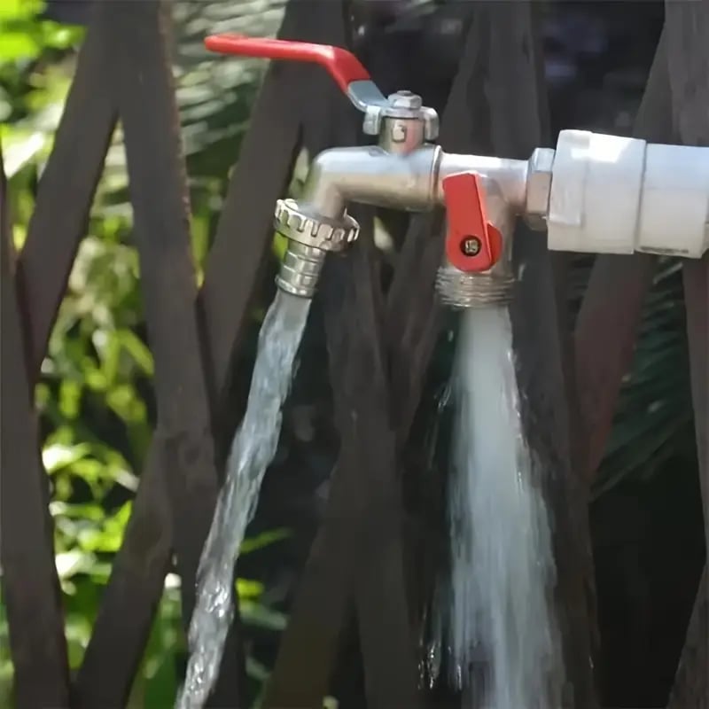 Dual-Outlet Garden Faucet – Stainless Steel, 2 Shut-Off Valves & Universal Hose Fit