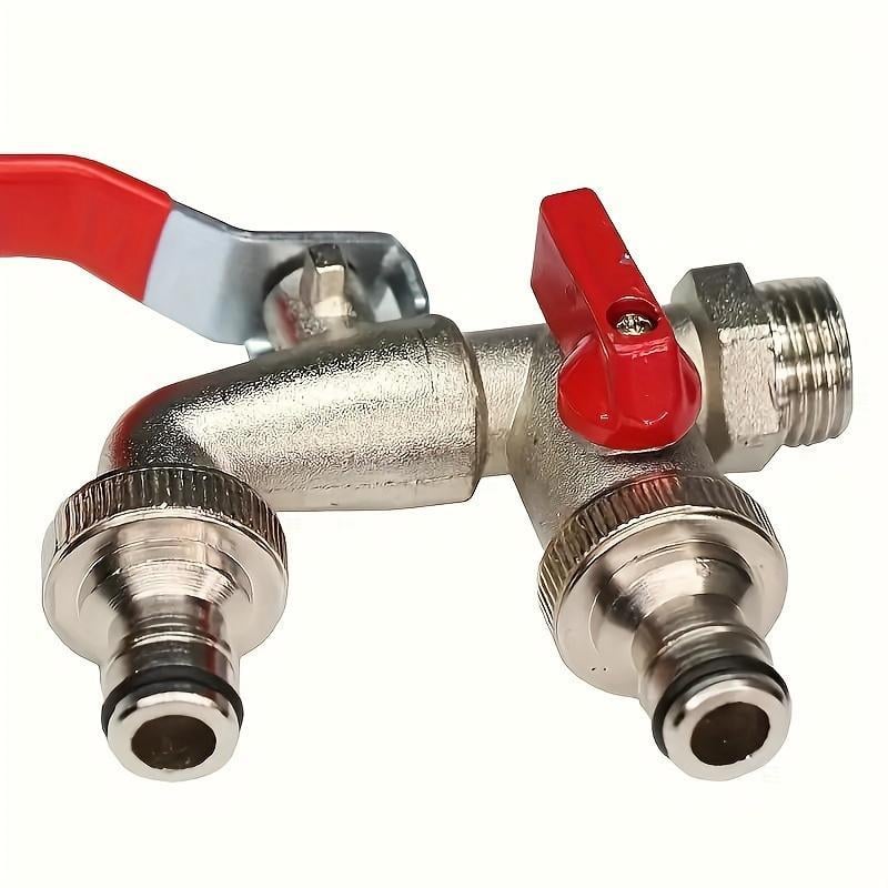 Dual-Outlet Garden Faucet – Stainless Steel, 2 Shut-Off Valves & Universal Hose Fit