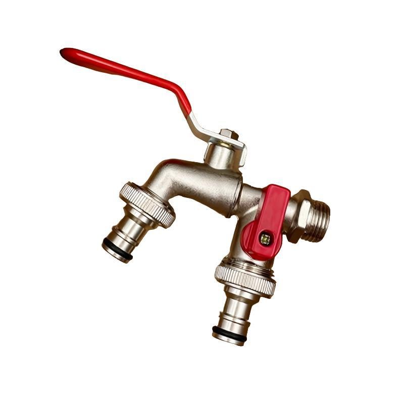 Dual-Outlet Garden Faucet – Stainless Steel, 2 Shut-Off Valves & Universal Hose Fit