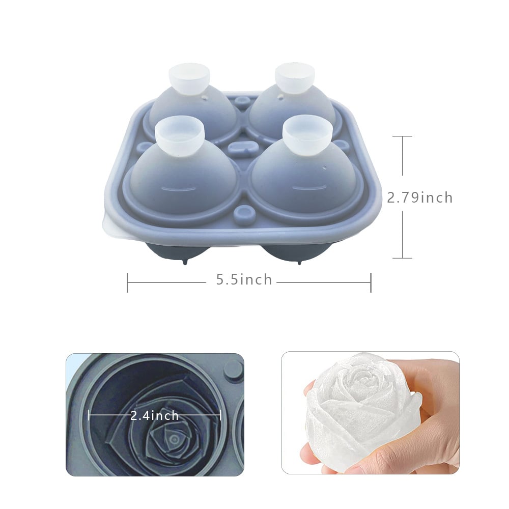 3D Rose Ice Cube Tray – Food-Grade Silicone, 6cm Cubes & 4 Cavities