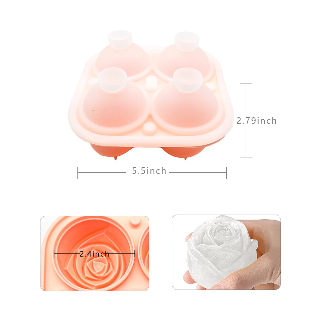 3D Rose Ice Cube Tray – Food-Grade Silicone, 6cm Cubes & 4 Cavities