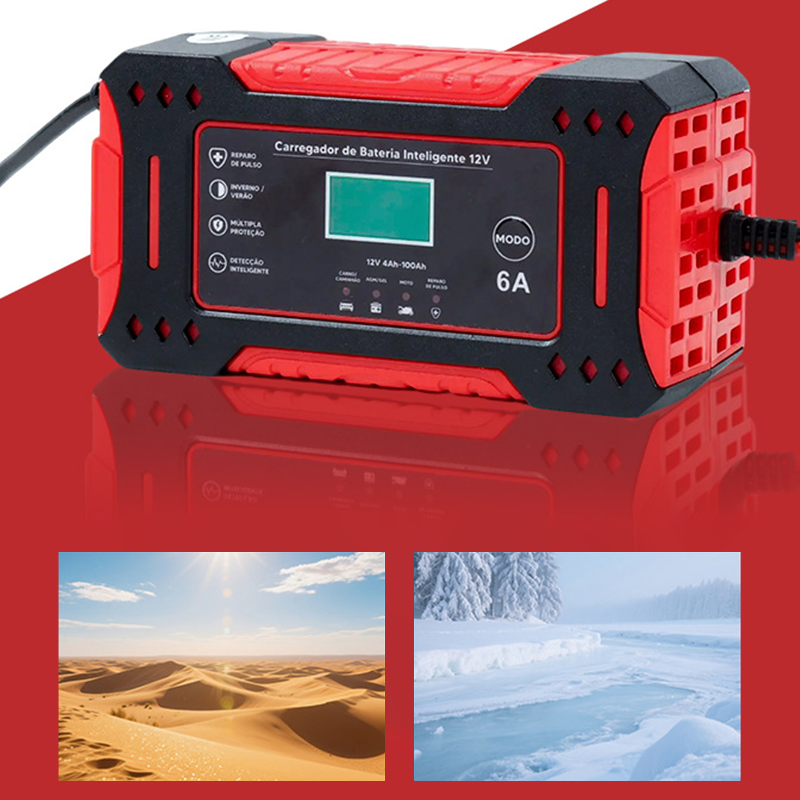 12V Car Battery Charger – 6A, LCD Display, Pulse Repair & 4–100Ah