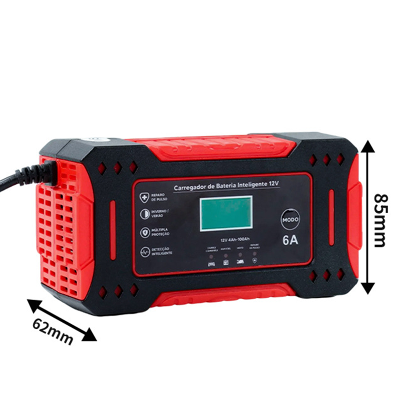 12V Car Battery Charger – 6A, LCD Display, Pulse Repair & 4–100Ah