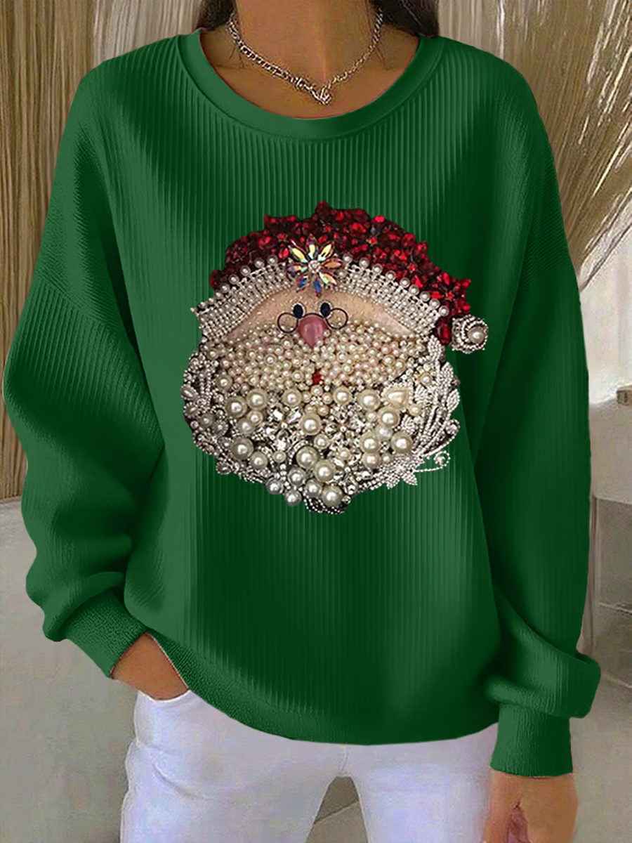 Optimized Product Title: "Damen Santa Claus Print Rundhals Sweatshirt - Gemütlicher, Gerippter Pullover für die Feiertage" 

This title includes relevant keywords while enhancing clarity and appeal for potential customers.