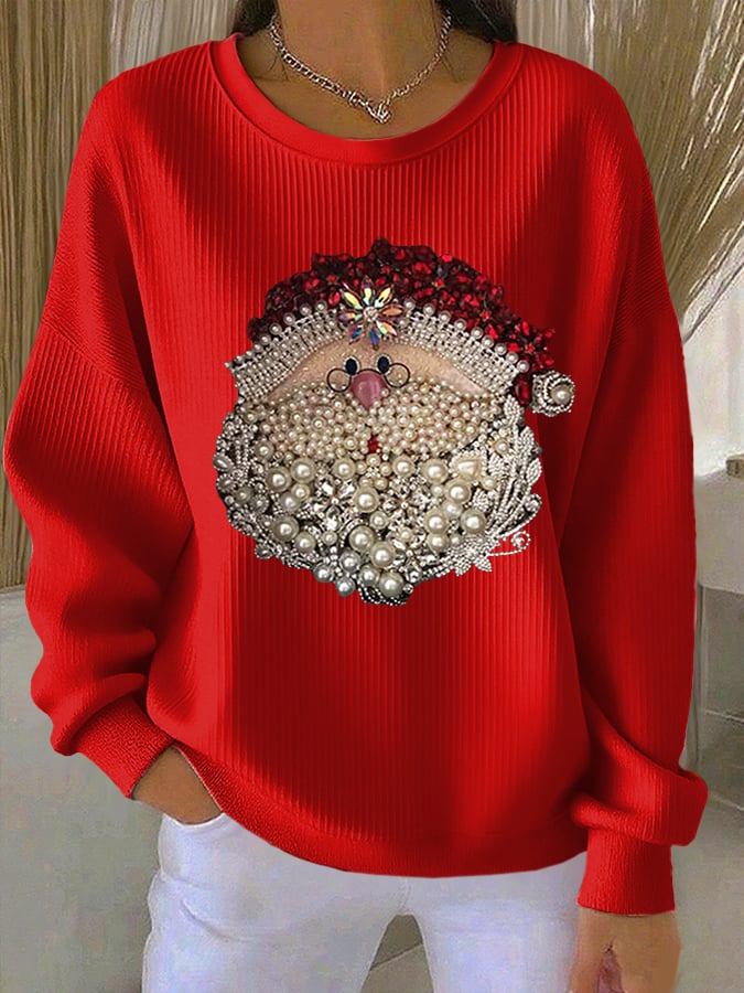 Optimized Product Title: "Damen Santa Claus Print Rundhals Sweatshirt - Gemütlicher, Gerippter Pullover für die Feiertage" 

This title includes relevant keywords while enhancing clarity and appeal for potential customers.