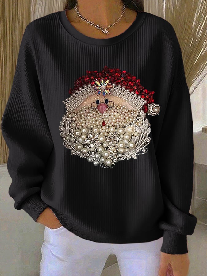 Optimized Product Title: "Damen Santa Claus Print Rundhals Sweatshirt - Gemütlicher, Gerippter Pullover für die Feiertage" 

This title includes relevant keywords while enhancing clarity and appeal for potential customers.