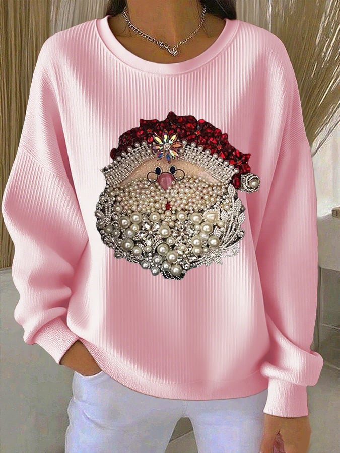 Optimized Product Title: "Damen Santa Claus Print Rundhals Sweatshirt - Gemütlicher, Gerippter Pullover für die Feiertage" 

This title includes relevant keywords while enhancing clarity and appeal for potential customers.