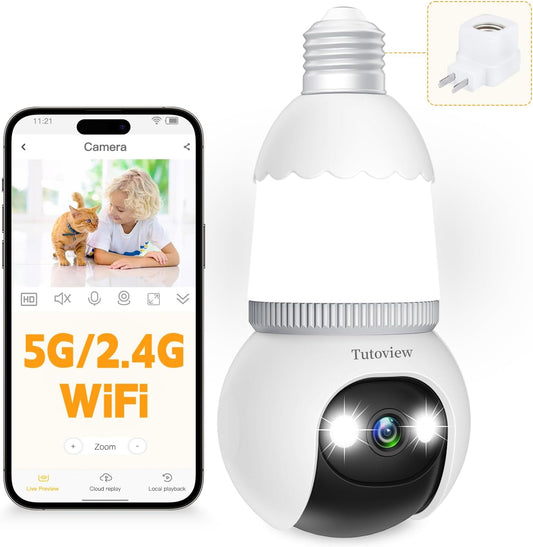 4MP WiFi Bulb Security Camera – E27 Socket, Full-Color Night Vision & Motion Detection