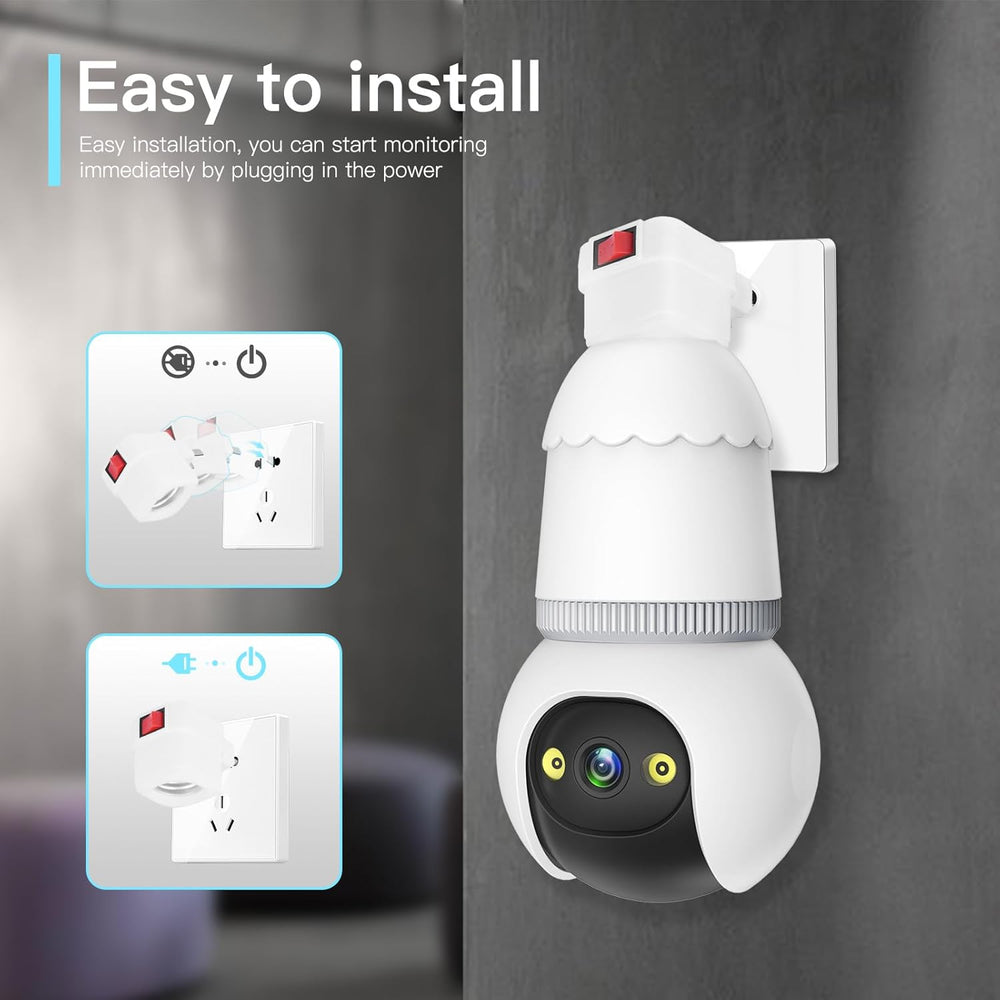 4MP WiFi Bulb Security Camera – E27 Socket, Full-Color Night Vision & Motion Detection