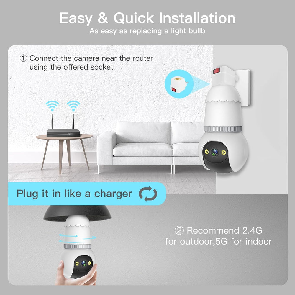 4MP WiFi Bulb Security Camera – E27 Socket, Full-Color Night Vision & Motion Detection