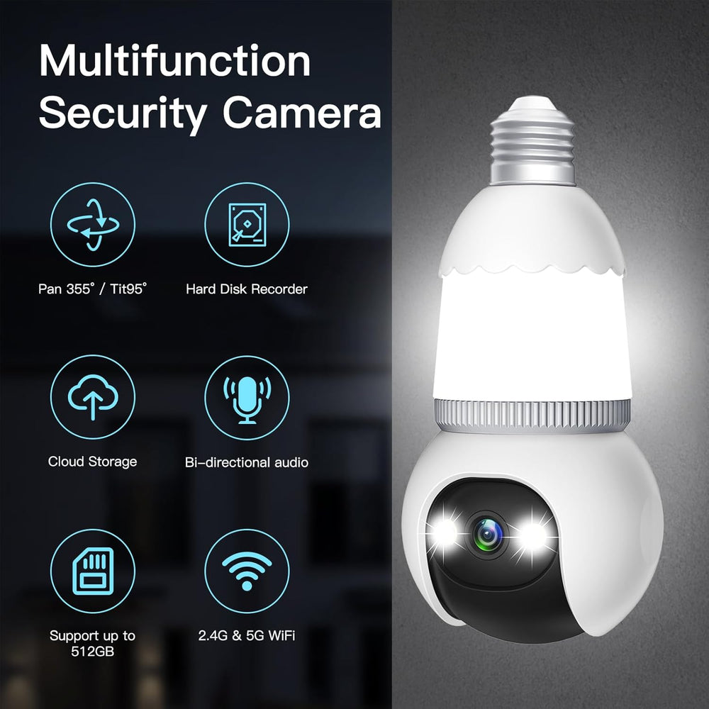 4MP WiFi Bulb Security Camera – E27 Socket, Full-Color Night Vision & Motion Detection