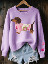 Dachshund Love™ Cozy Patchwork Knit Sweater for Dogs – Stylish & Comfortable Pet Apparel
