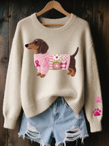 Dachshund Love™ Cozy Patchwork Knit Sweater for Dogs – Stylish & Comfortable Pet Apparel