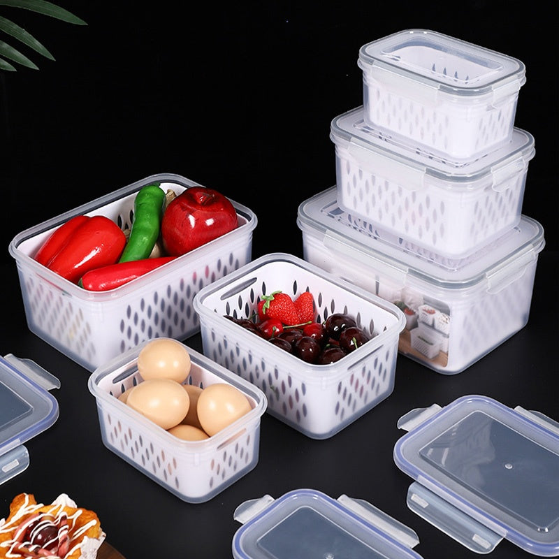 Fridge Storage Container Set – 3-Piece with Drain Tray, Airtight, Stackable