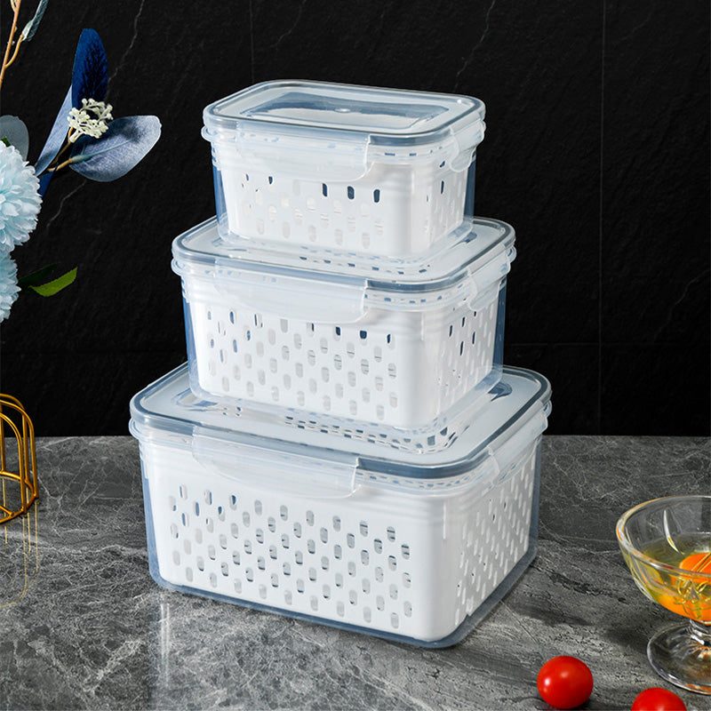 Fridge Storage Container Set – 3-Piece with Drain Tray, Airtight, Stackable