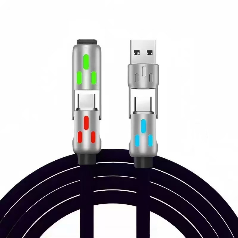 4-in-1 Charging Cable – 240W Fast Charge, RGB Lighting & USB-A/Type-C