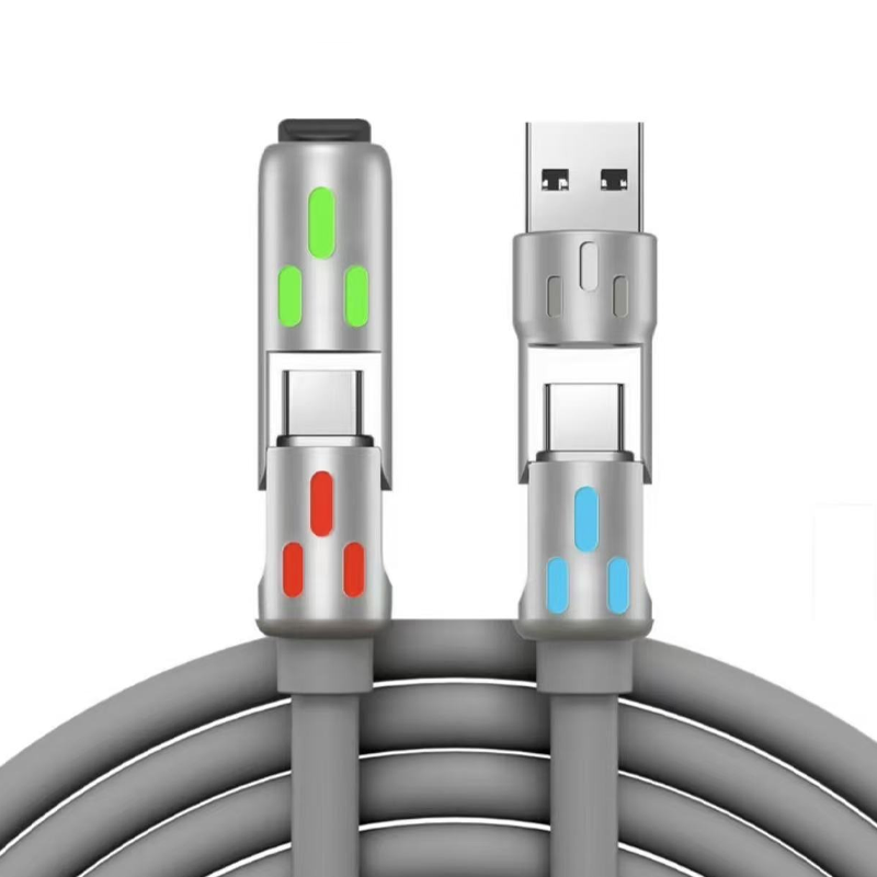 4-in-1 Charging Cable – 240W Fast Charge, RGB Lighting & USB-A/Type-C