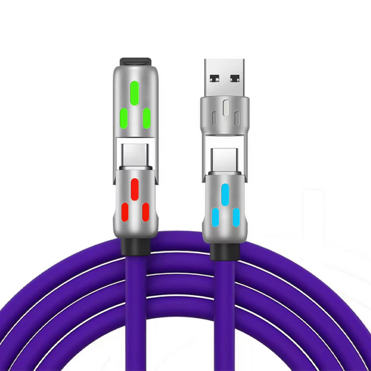 4-in-1 Charging Cable – 240W Fast Charge, RGB Lighting & USB-A/Type-C