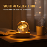 3D Engraved Crystal Night Light – Warm White LED, Galaxy Motifs & Wooden Base