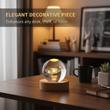 3D Engraved Crystal Night Light – Warm White LED, Galaxy Motifs & Wooden Base