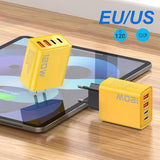 4-Port USB Fast Charger – 120W, 2× USB-C PD & 2× USB-A QC3.0, EU Plug