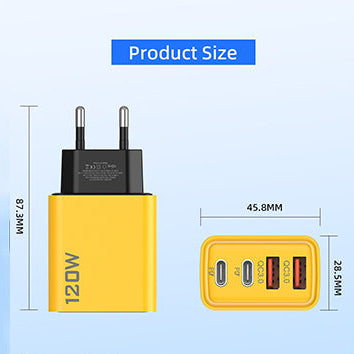 4-Port USB Fast Charger – 120W, 2× USB-C PD & 2× USB-A QC3.0, EU Plug
