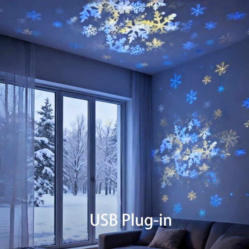 Rotating LED Projector Night Light – Ocean, Christmas & Snowflake Effects, USB Rechargeable