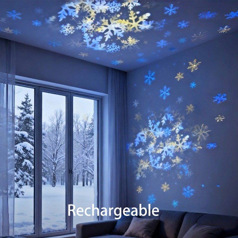 Rotating LED Projector Night Light – Ocean, Christmas & Snowflake Effects, USB Rechargeable