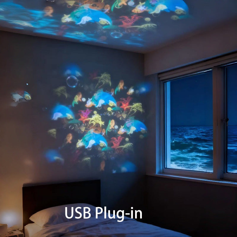LED Rotating Night Light Projector – Ocean, Christmas & Snowflake, Rechargeable USB