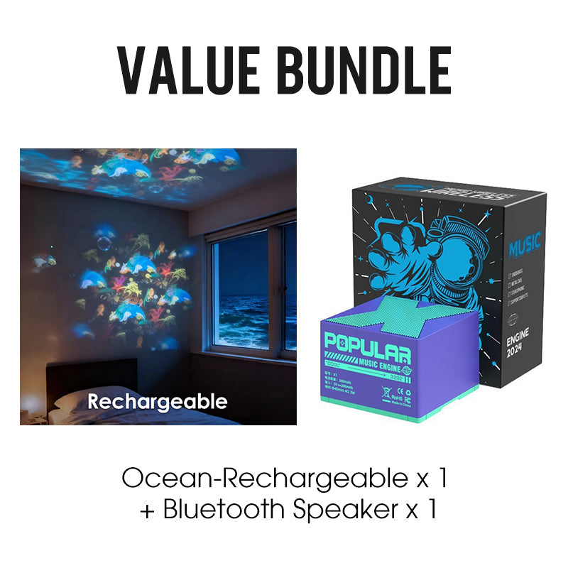 Rotating LED Projector Night Light – Ocean, Christmas & Snowflake Effects, USB Rechargeable