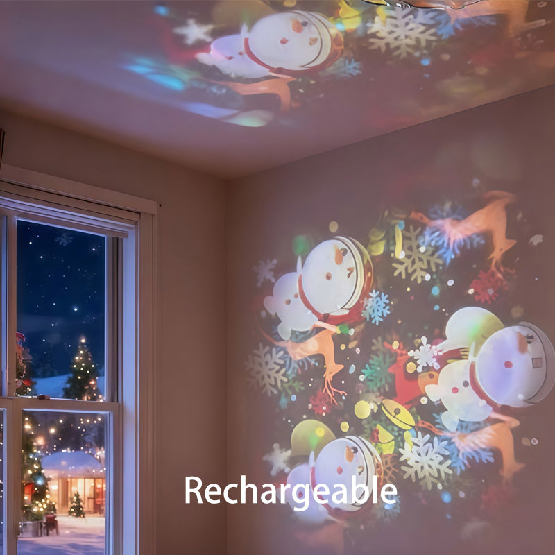 Rotating LED Projector Night Light – Ocean, Christmas & Snowflake Effects, USB Rechargeable