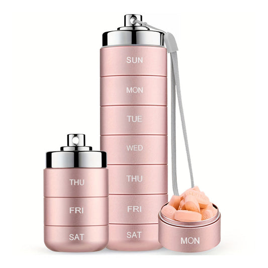 7-Day Pill Organizer – Waterproof Aluminum, Spin-Lock & Portable