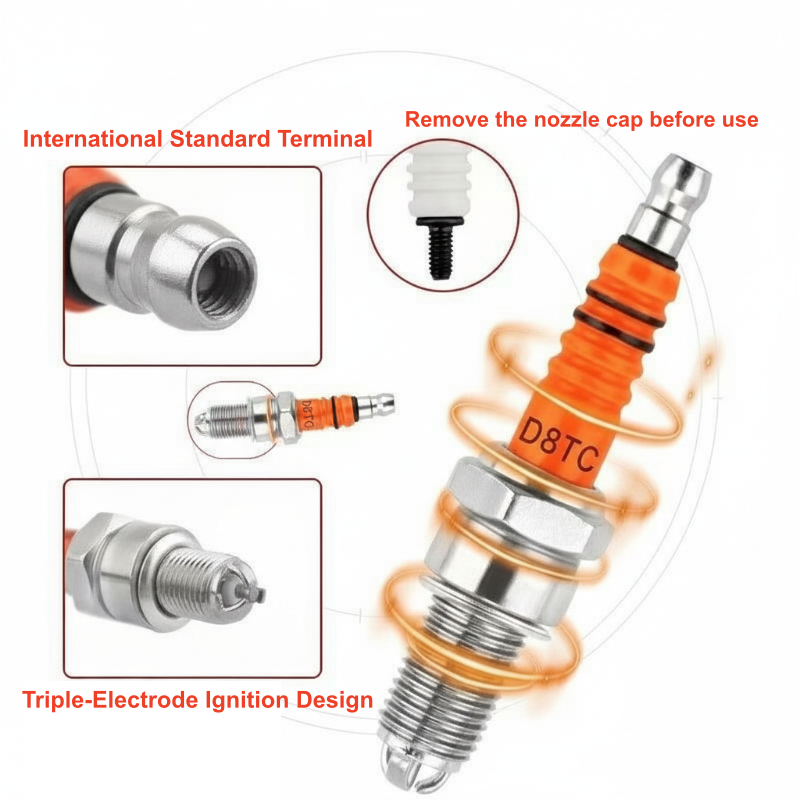D8TC Spark Plug – Three-Electrode, 12mm Thread & Ceramic Nickel Alloy