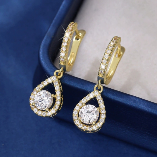 Dangle Earrings – Teardrop Zircon Stones & Hoop Design