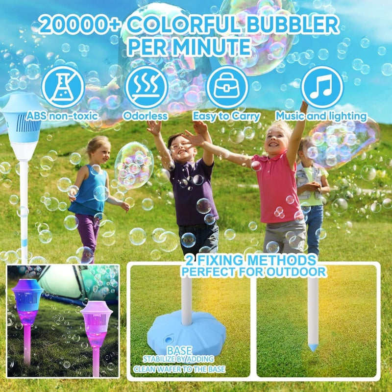 Kids Bubble Machine – 20,000 Bubbles/Min, Music & LED Light, USB Rechargeable
