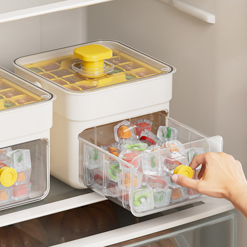 Push-Button Ice Cube Tray – BPA-Free PET/PP, Storage Bin & Ice Scoop