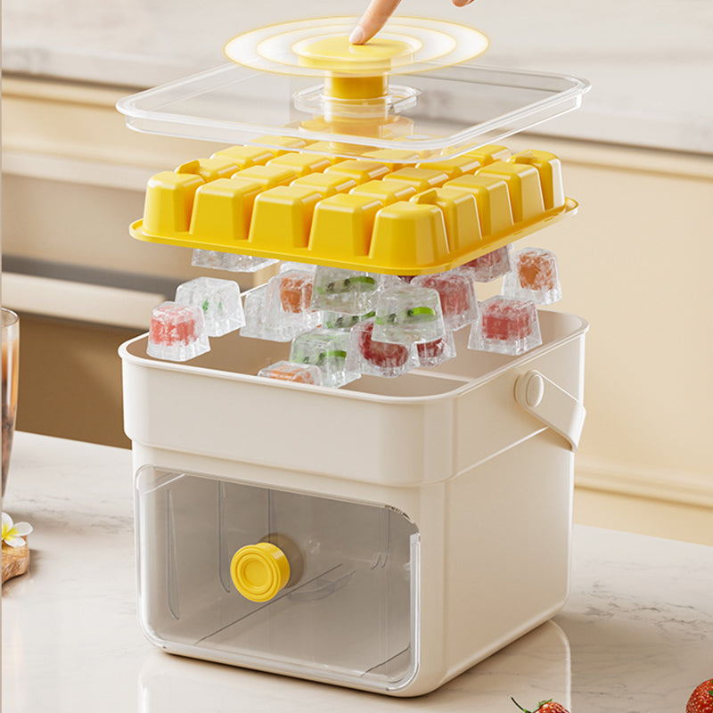 Push-Button Ice Cube Tray – BPA-Free PET/PP, Storage Bin & Ice Scoop